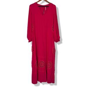 Young fabulous and broke linen cotton crochet detail kaftan maxi dress pink
